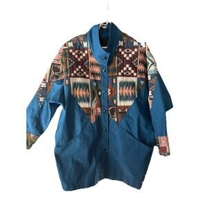 Vintage women's David James Aztec Southwest Jacket Western Teal Size Medium
